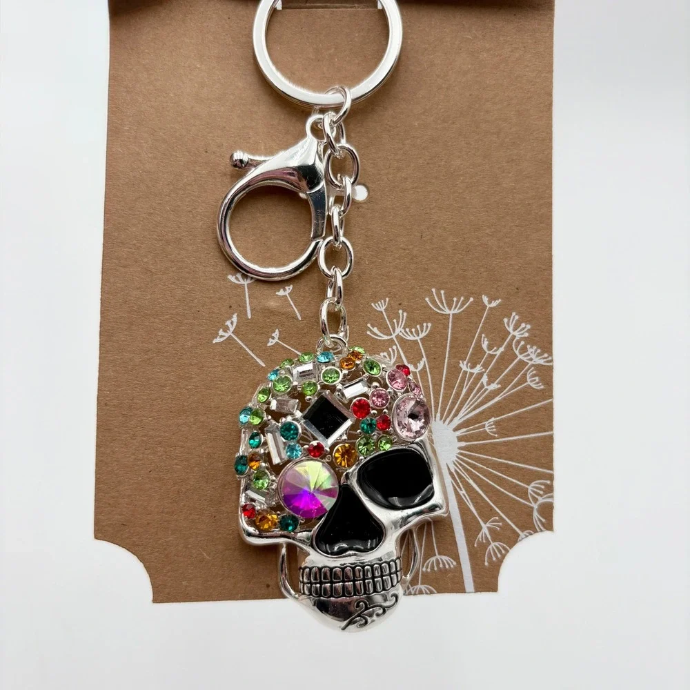 Skull Keychain‎ Rhinestone Bling HALLOWEEN Keyring Purse Charm Bag Accessory